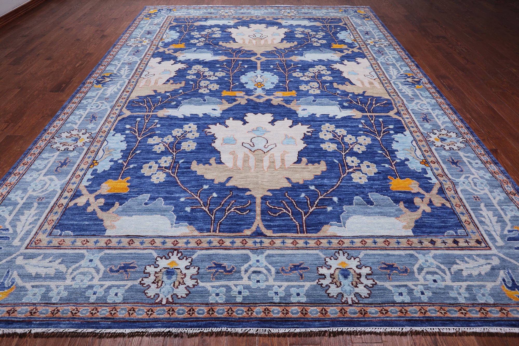 Blue Turkish Oushak Hand Knotted Wool Rug - 10' 4" X 13' 11"