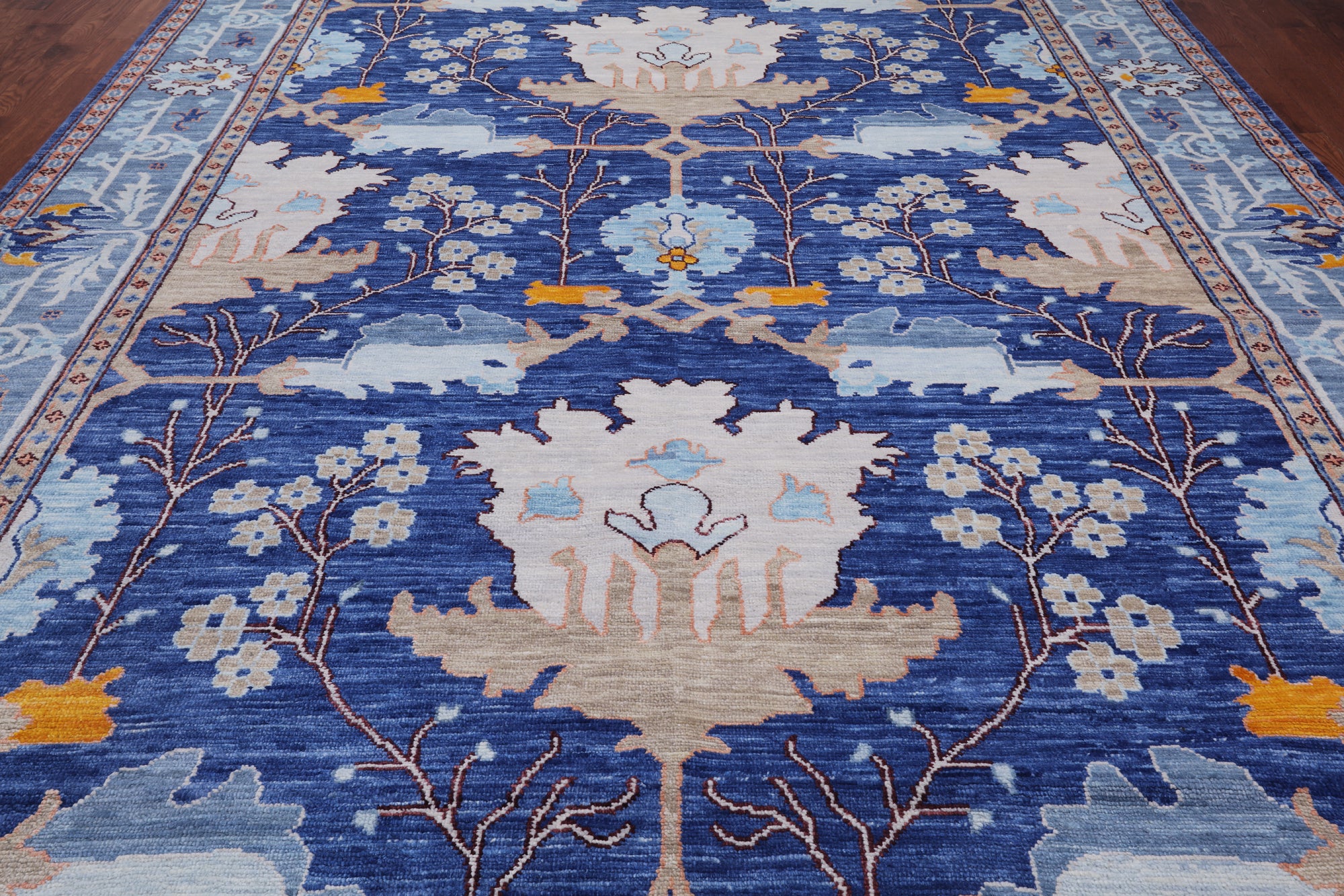 Blue Turkish Oushak Hand Knotted Wool Rug - 10' 4" X 13' 11"