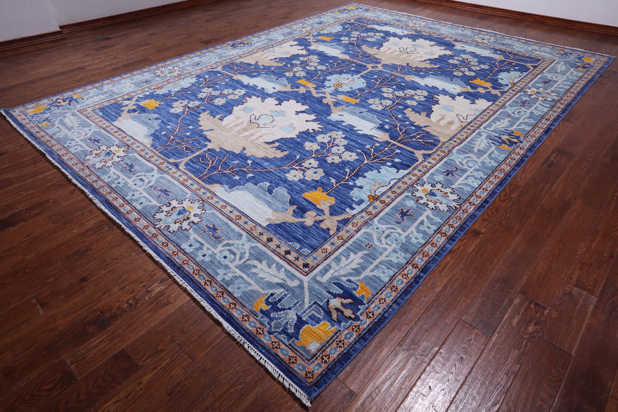 Blue Turkish Oushak Hand Knotted Wool Rug - 10' 4" X 13' 11"