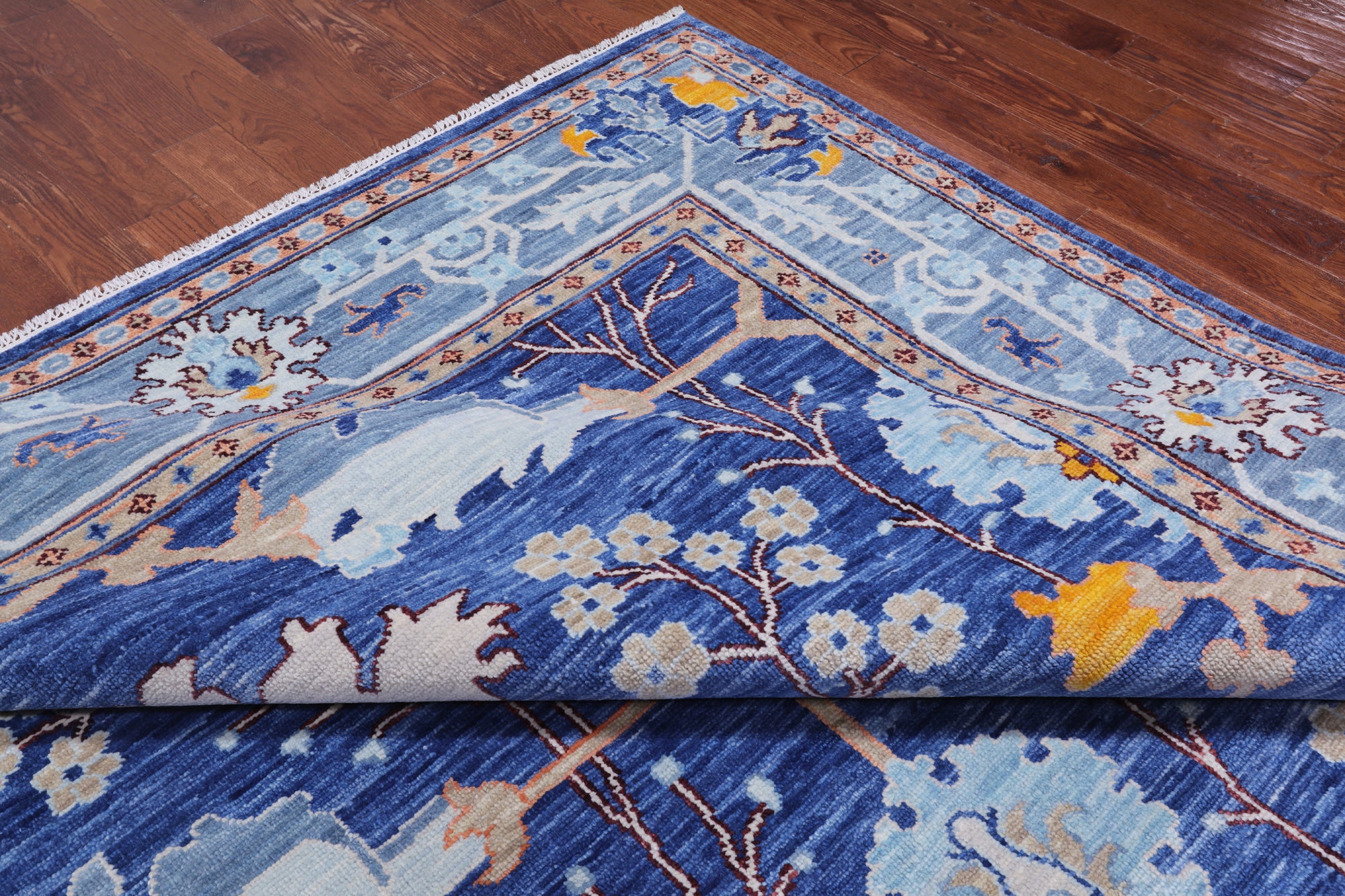 Blue Turkish Oushak Hand Knotted Wool Rug - 10' 4" X 13' 11"
