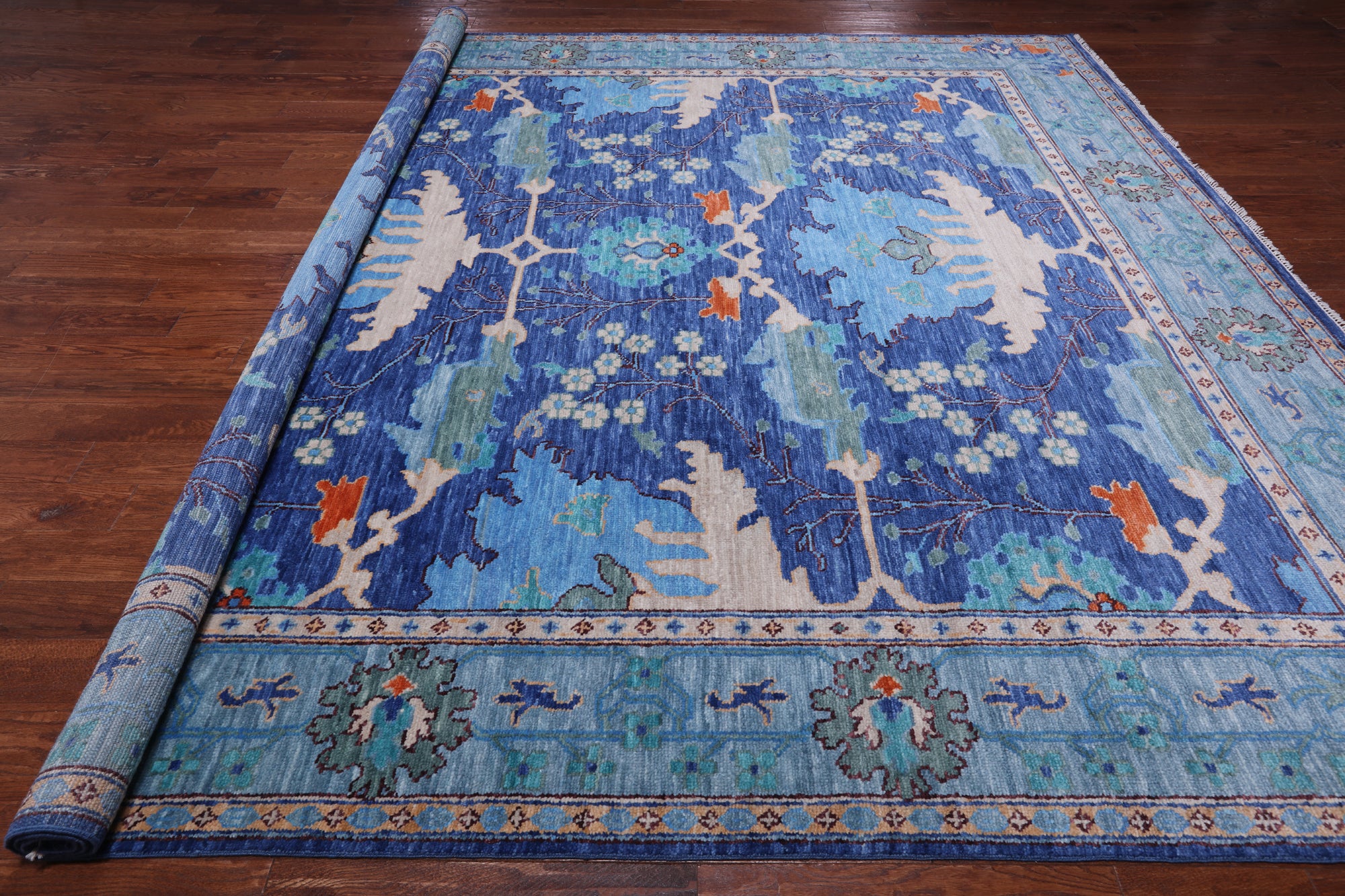 Blue Square Turkish Oushak Handmade Wool Rug - 11' 1" X 11' 1"