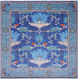 Blue Square Turkish Oushak Handmade Wool Rug - 11' 1" X 11' 1"