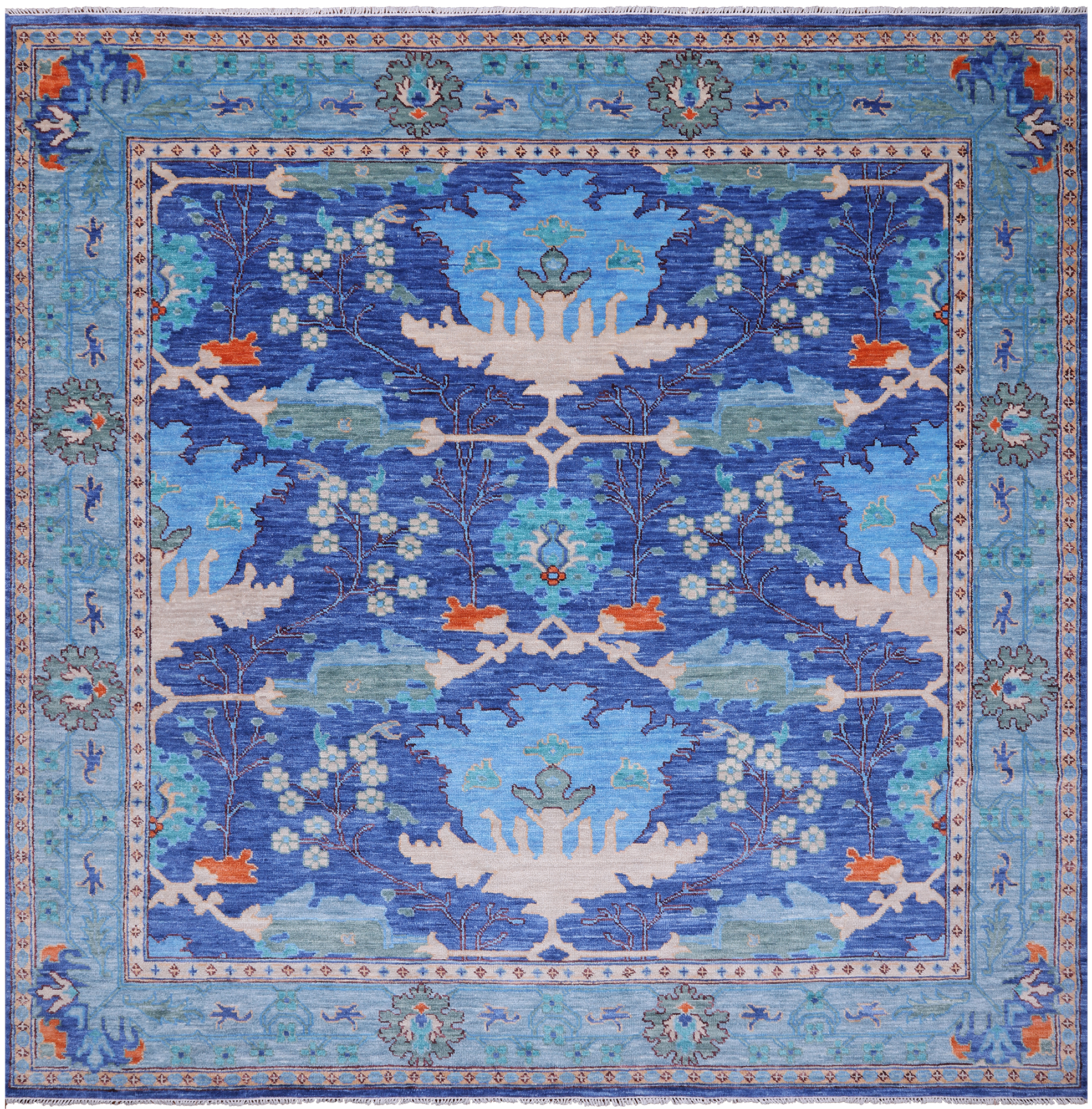 Blue Square Turkish Oushak Handmade Wool Rug - 11' 1" X 11' 1"