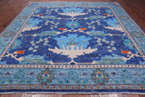 Blue Square Turkish Oushak Handmade Wool Rug - 11' 1" X 11' 1"