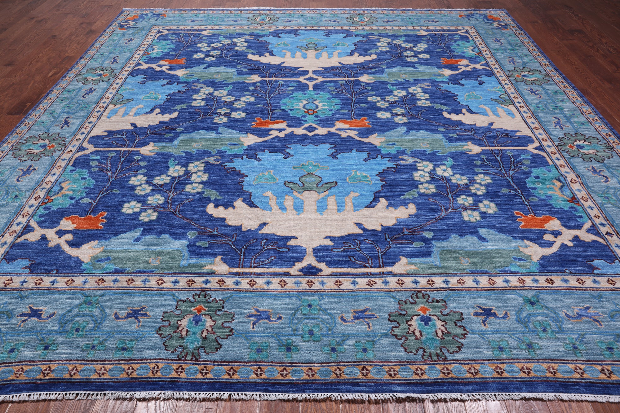 Blue Square Turkish Oushak Handmade Wool Rug - 11' 1" X 11' 1"