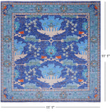 Blue Square Turkish Oushak Handmade Wool Rug - 11' 1" X 11' 1"