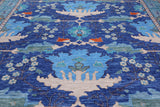 Blue Square Turkish Oushak Handmade Wool Rug - 11' 1" X 11' 1"