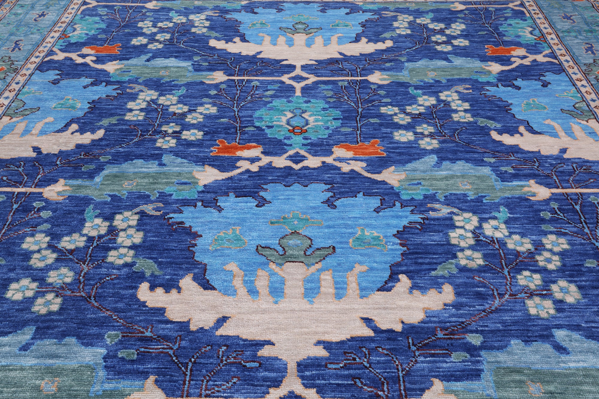 Blue Square Turkish Oushak Handmade Wool Rug - 11' 1" X 11' 1"