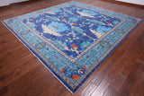 Blue Square Turkish Oushak Handmade Wool Rug - 11' 1" X 11' 1"
