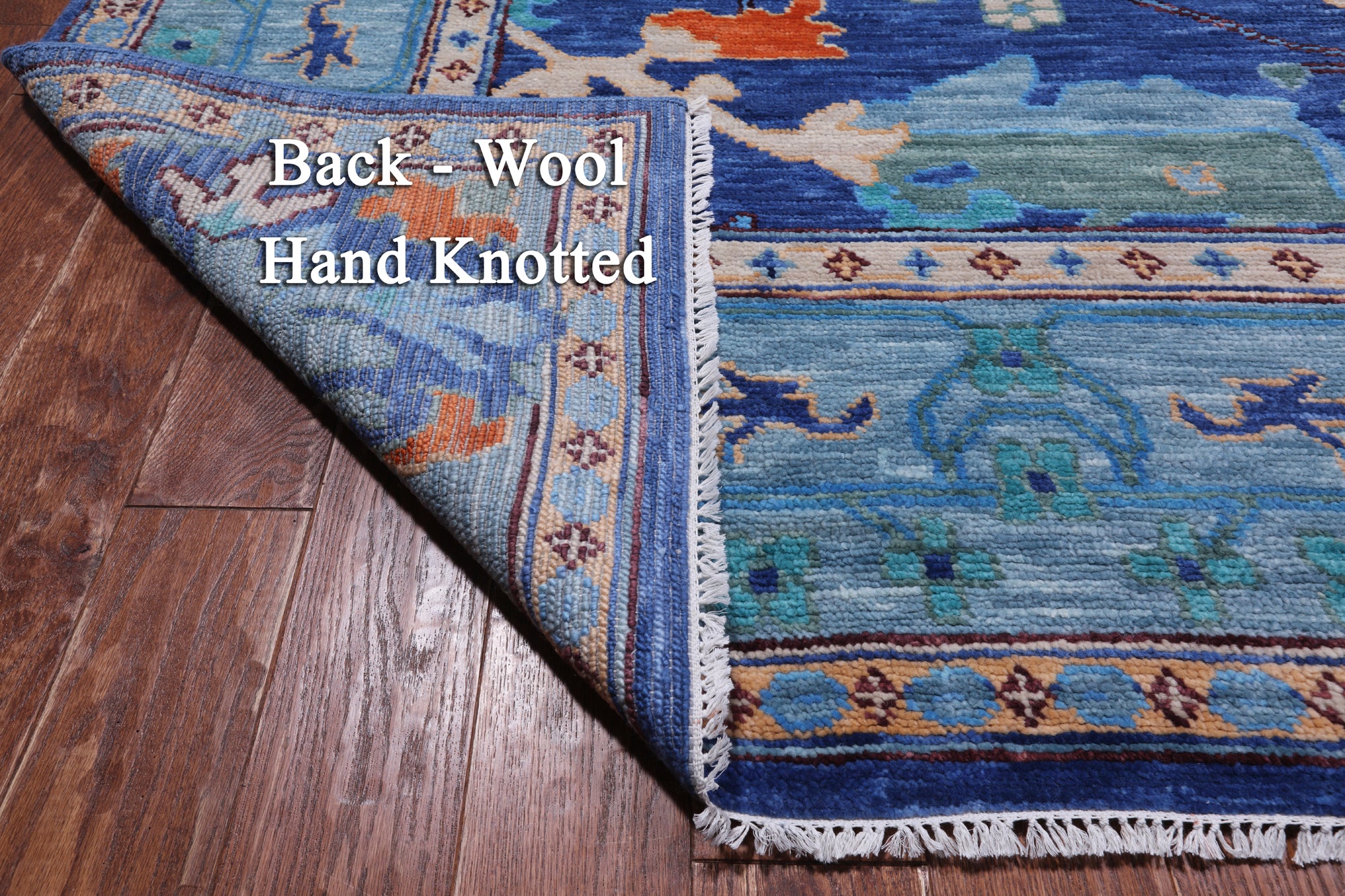 Blue Square Turkish Oushak Handmade Wool Rug - 11' 1" X 11' 1"
