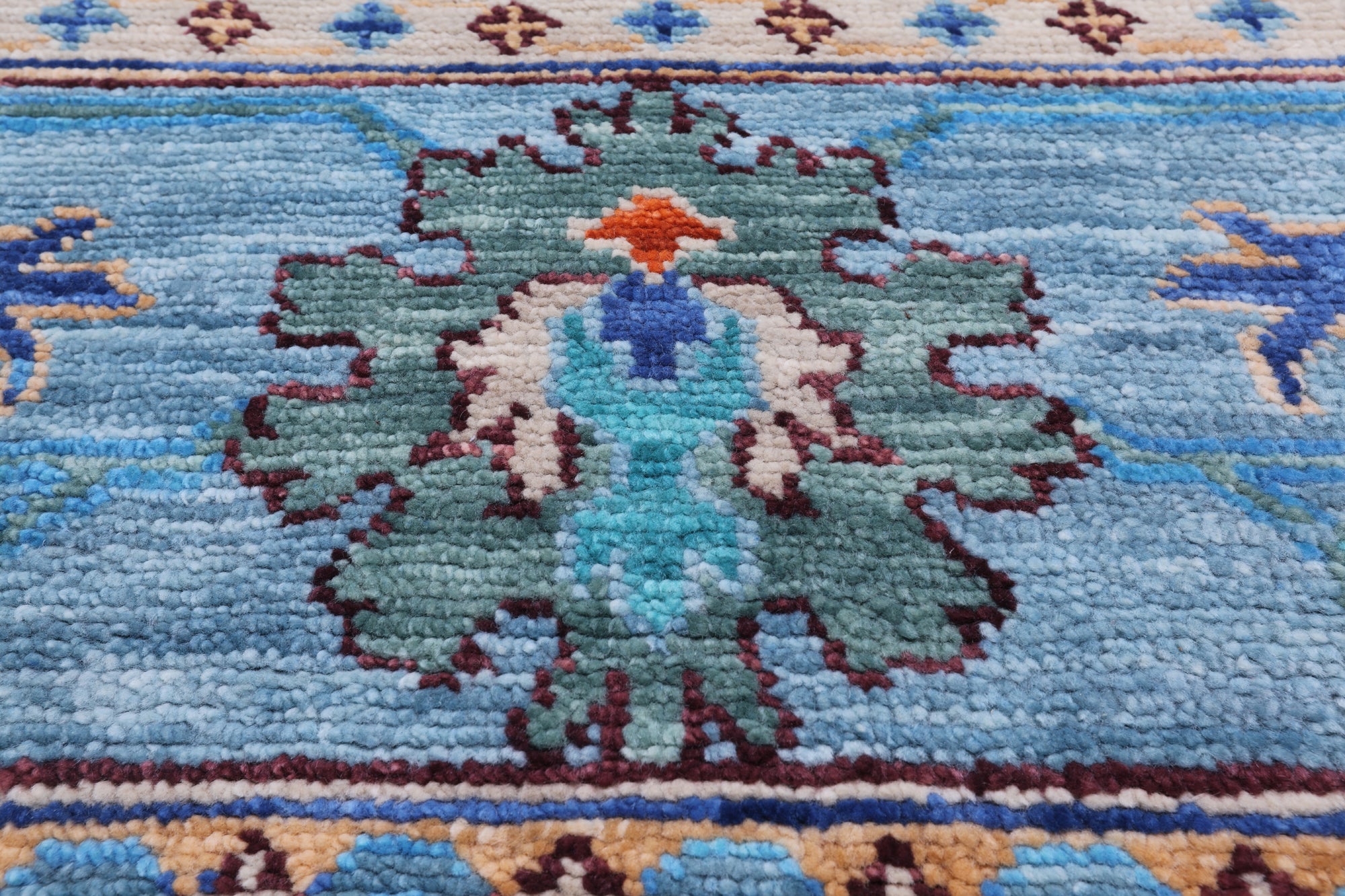 Blue Square Turkish Oushak Handmade Wool Rug - 11' 1" X 11' 1"