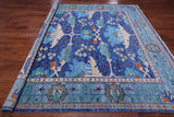 Blue Square Turkish Oushak Hand Knotted Wool Rug - 9' 1" X 9' 1"