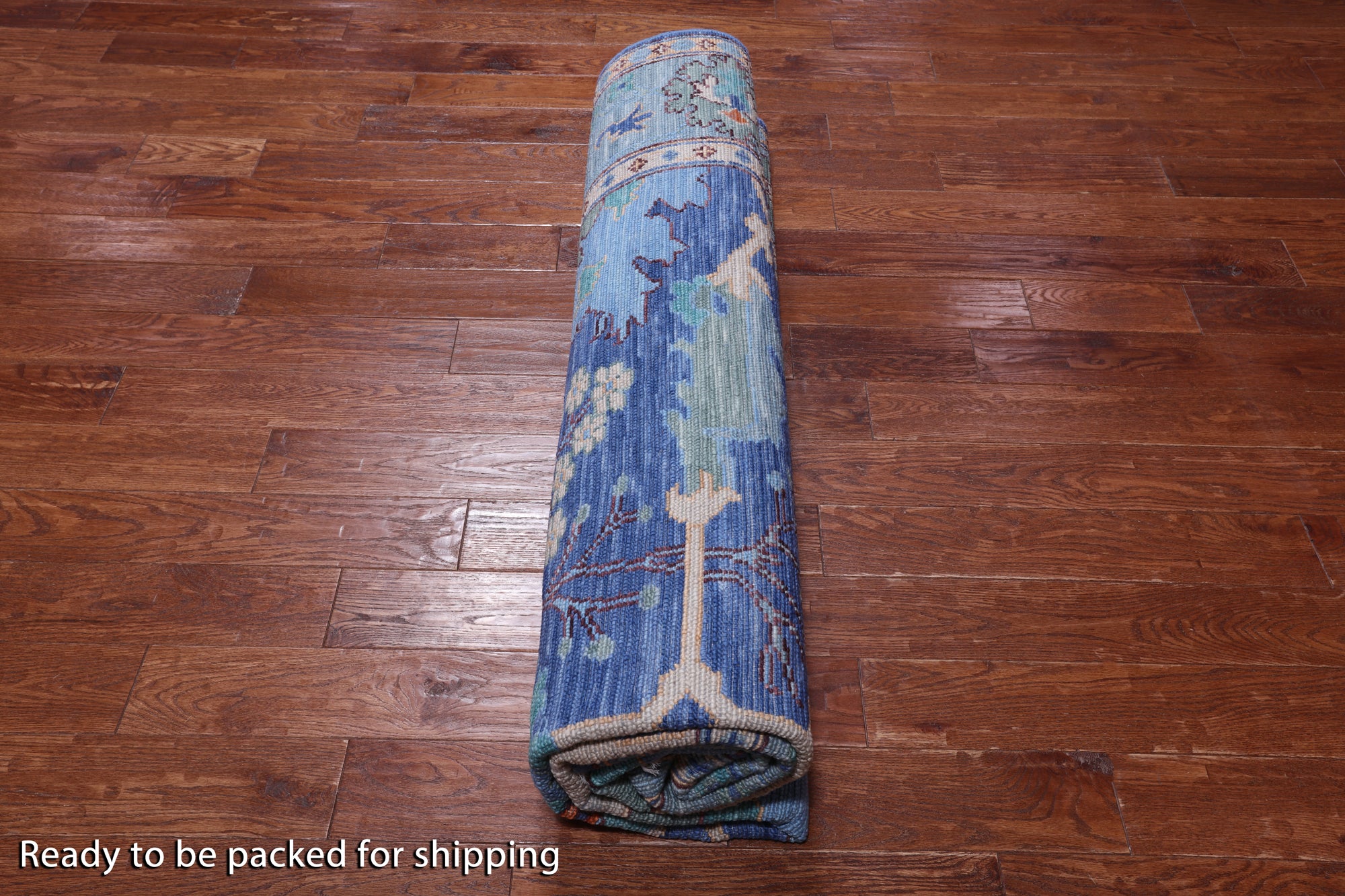 Blue Square Turkish Oushak Hand Knotted Wool Rug - 9' 1" X 9' 1"