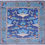 Blue Square Turkish Oushak Hand Knotted Wool Rug - 9' 1" X 9' 1"