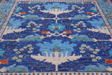 Blue Square Turkish Oushak Hand Knotted Wool Rug - 9' 1" X 9' 1"