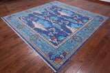 Blue Square Turkish Oushak Hand Knotted Wool Rug - 9' 1" X 9' 1"