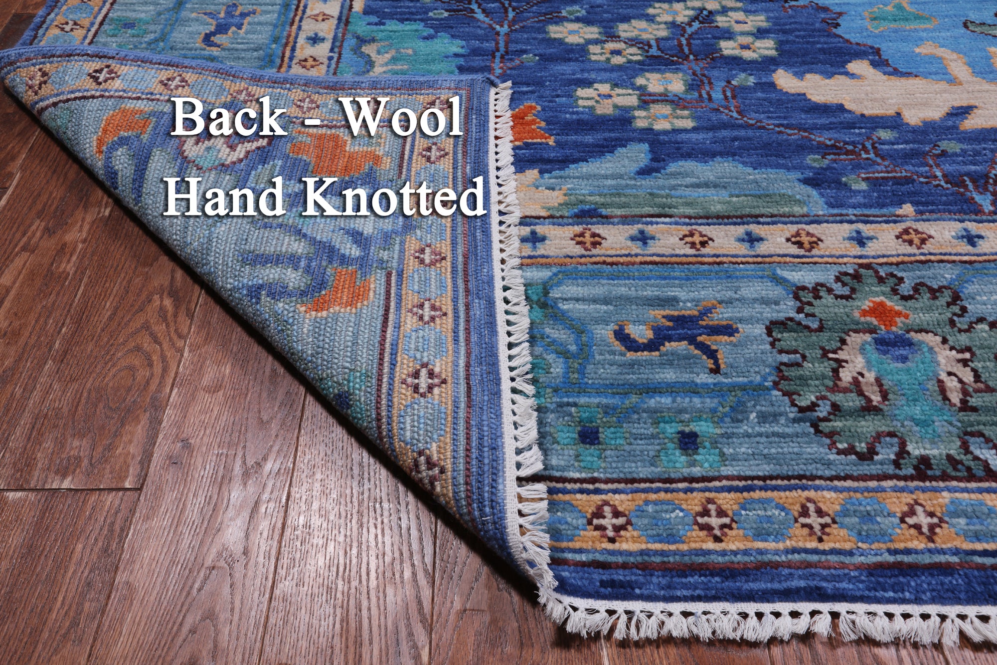 Blue Square Turkish Oushak Hand Knotted Wool Rug - 9' 1" X 9' 1"