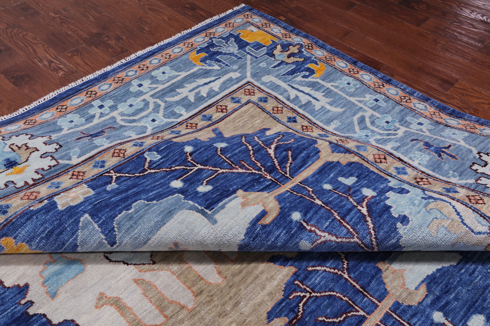 Blue Turkish Oushak Hand Knotted Wool Rug - 13' 4" X 17' 7"