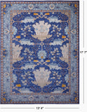 Blue Turkish Oushak Hand Knotted Wool Rug - 13' 4" X 17' 7"