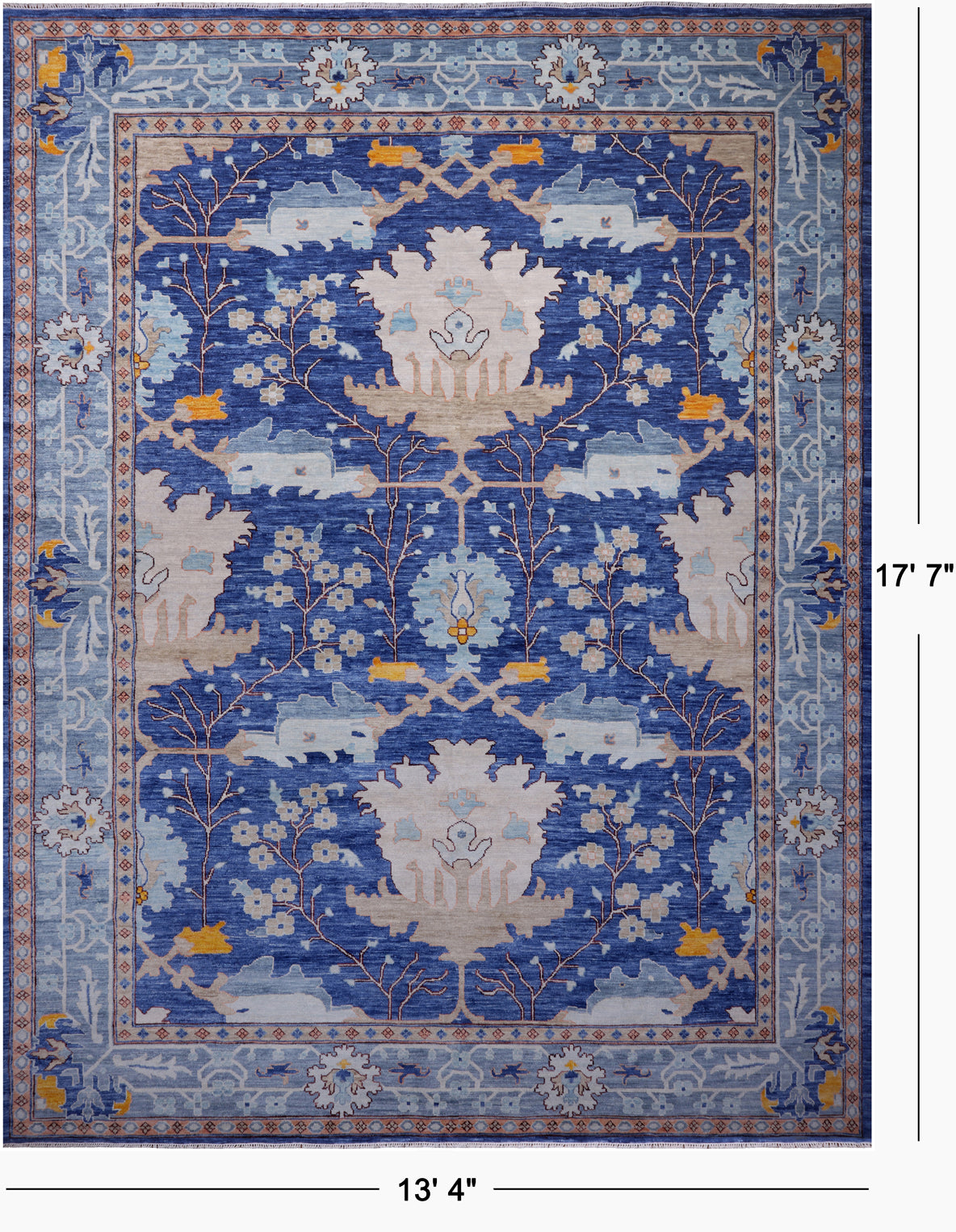 Blue Turkish Oushak Hand Knotted Wool Rug - 13' 4" X 17' 7"