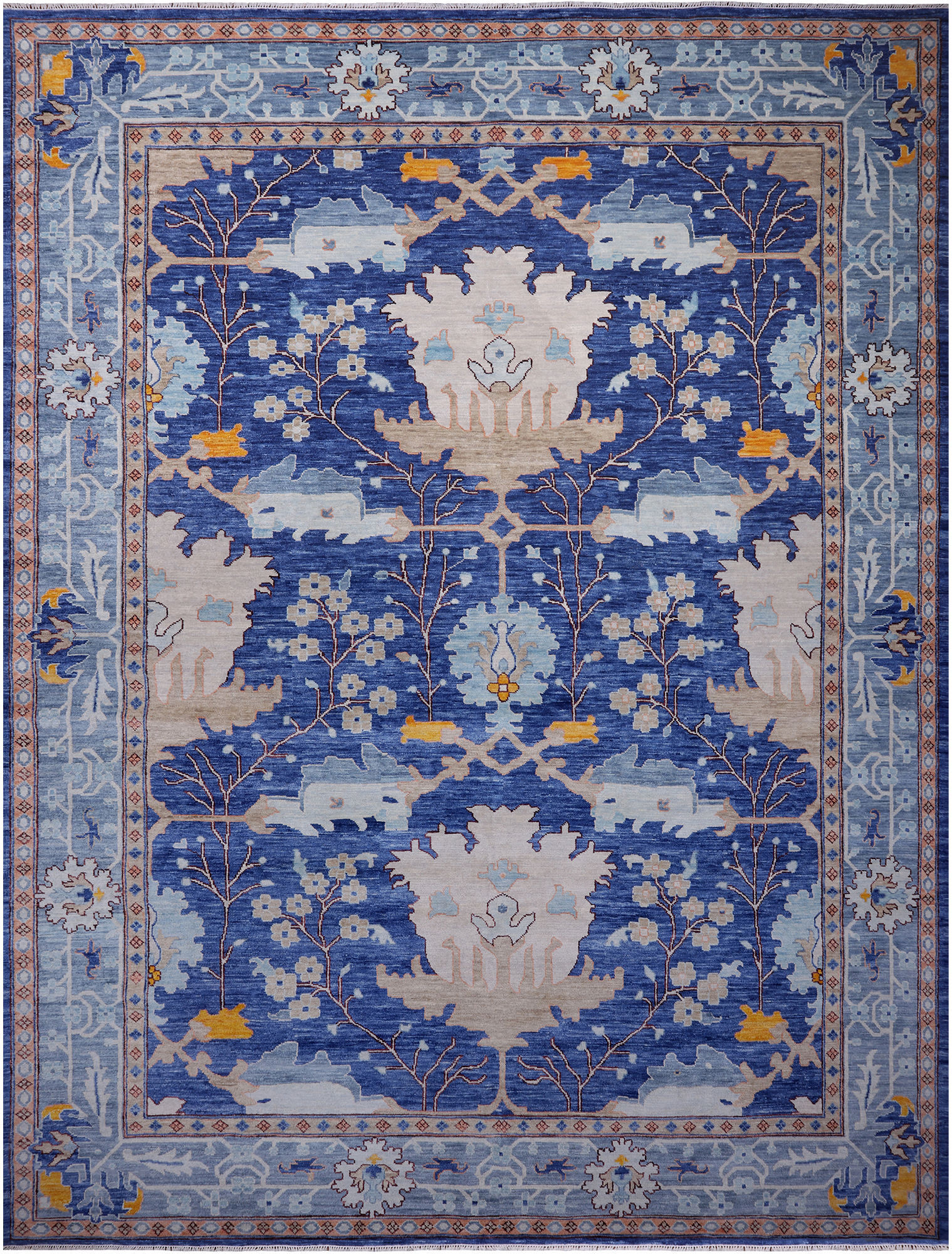 Blue Turkish Oushak Hand Knotted Wool Rug - 13' 4" X 17' 7"