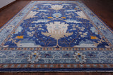 Blue Turkish Oushak Hand Knotted Wool Rug - 13' 4" X 17' 7"