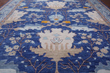 Blue Turkish Oushak Hand Knotted Wool Rug - 13' 4" X 17' 7"