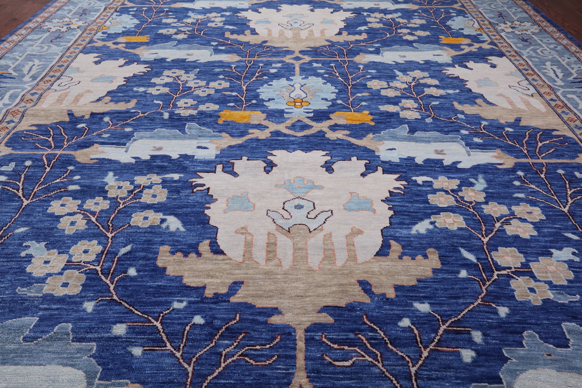 Blue Turkish Oushak Hand Knotted Wool Rug - 13' 4" X 17' 7"