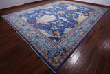 Blue Turkish Oushak Hand Knotted Wool Rug - 13' 4" X 17' 7"