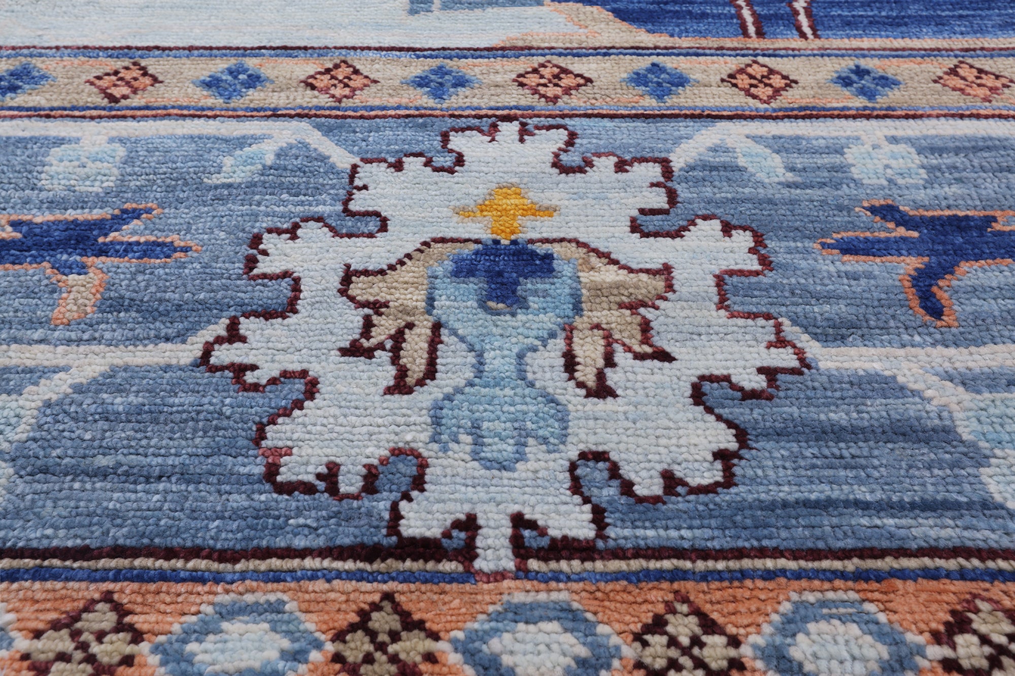 Blue Turkish Oushak Hand Knotted Wool Rug - 13' 4" X 17' 7"