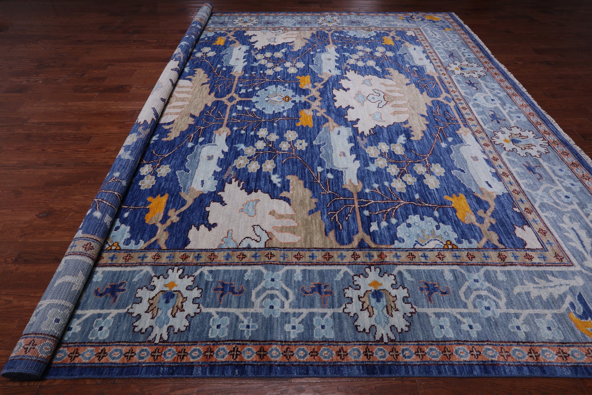Blue Square Turkish Oushak Hand Knotted Wool Rug - 12' 2" X 12' 2"