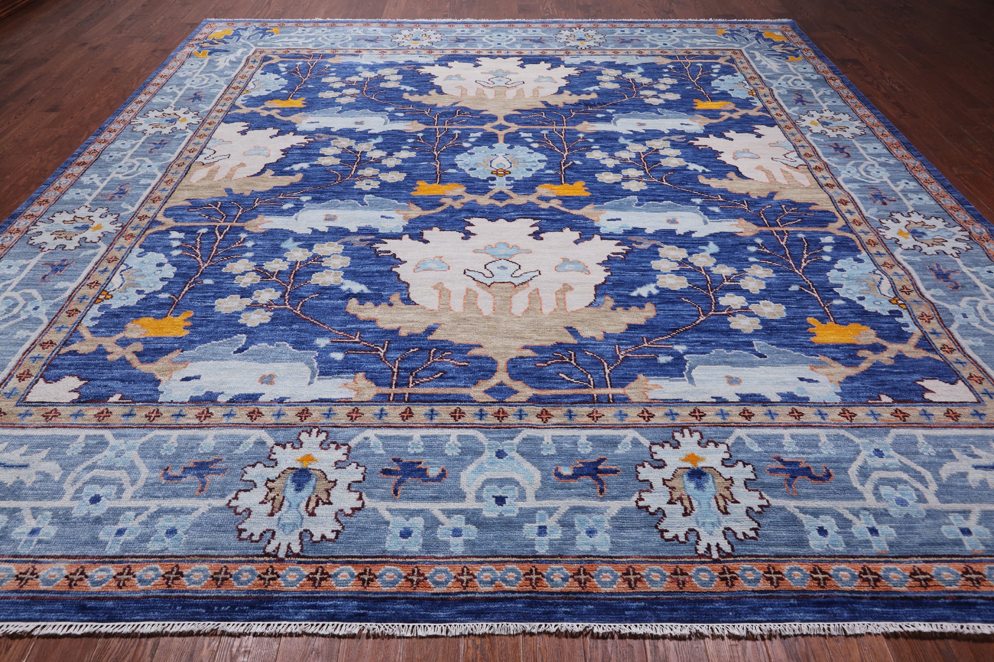 Blue Square Turkish Oushak Hand Knotted Wool Rug - 12' 2" X 12' 2"