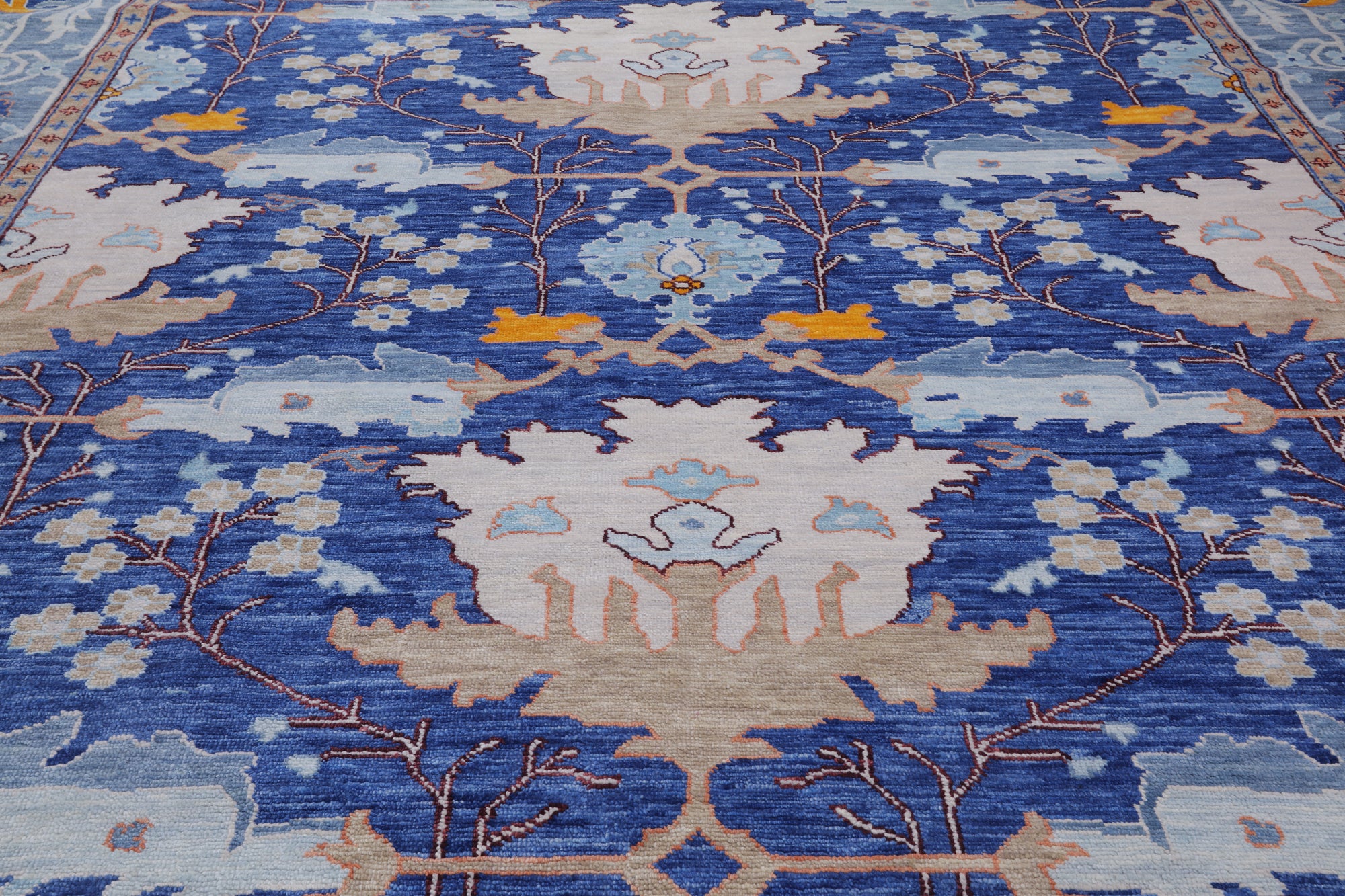 Blue Square Turkish Oushak Hand Knotted Wool Rug - 12' 2" X 12' 2"