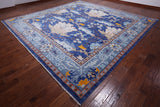 Blue Square Turkish Oushak Hand Knotted Wool Rug - 12' 2" X 12' 2"