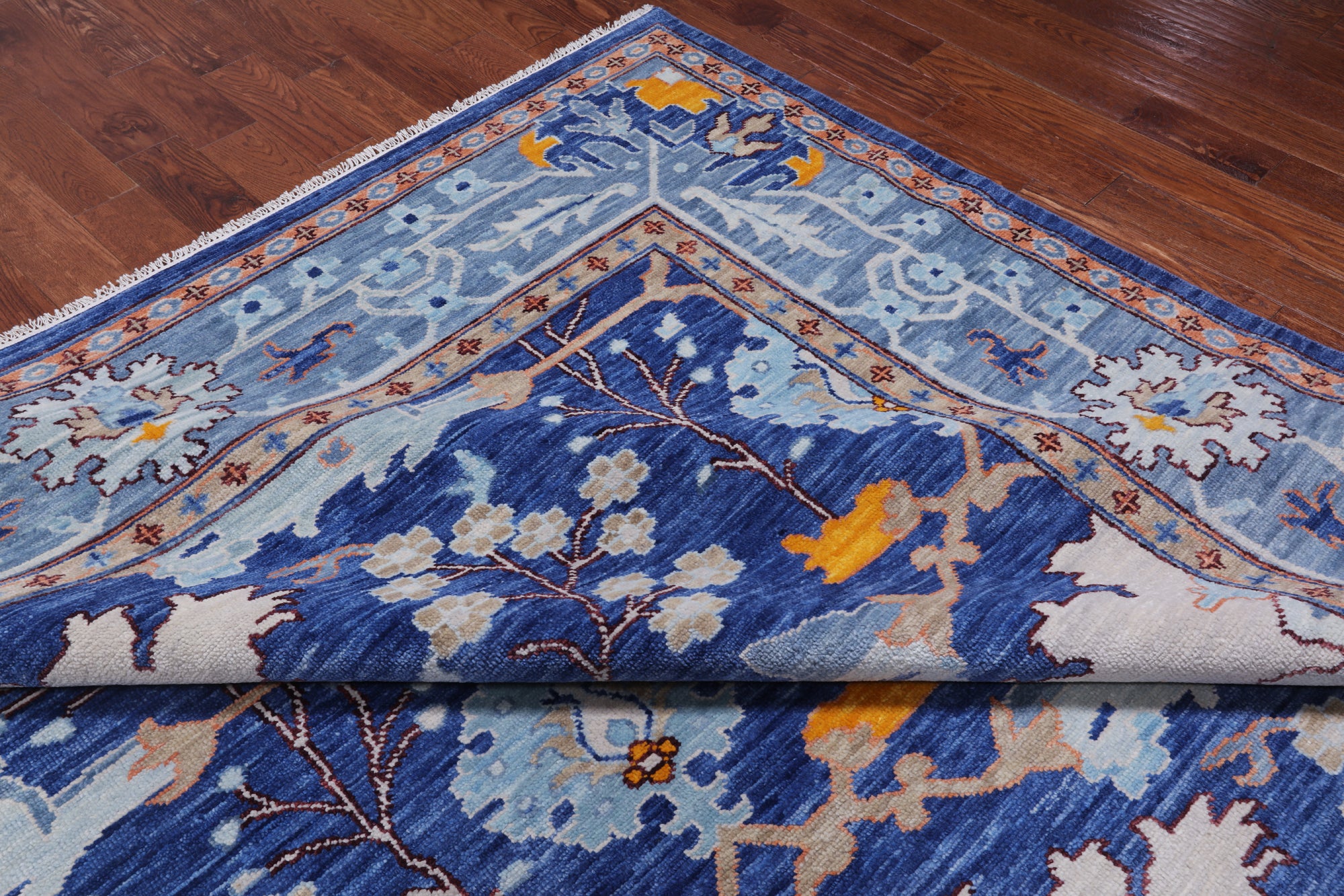 Blue Square Turkish Oushak Hand Knotted Wool Rug - 12' 2" X 12' 2"