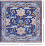 Blue Square Turkish Oushak Hand Knotted Wool Rug - 7' 1" X 7' 1"