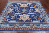 Blue Square Turkish Oushak Hand Knotted Wool Rug - 7' 1" X 7' 1"