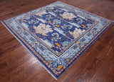 Blue Square Turkish Oushak Hand Knotted Wool Rug - 7' 1" X 7' 1"