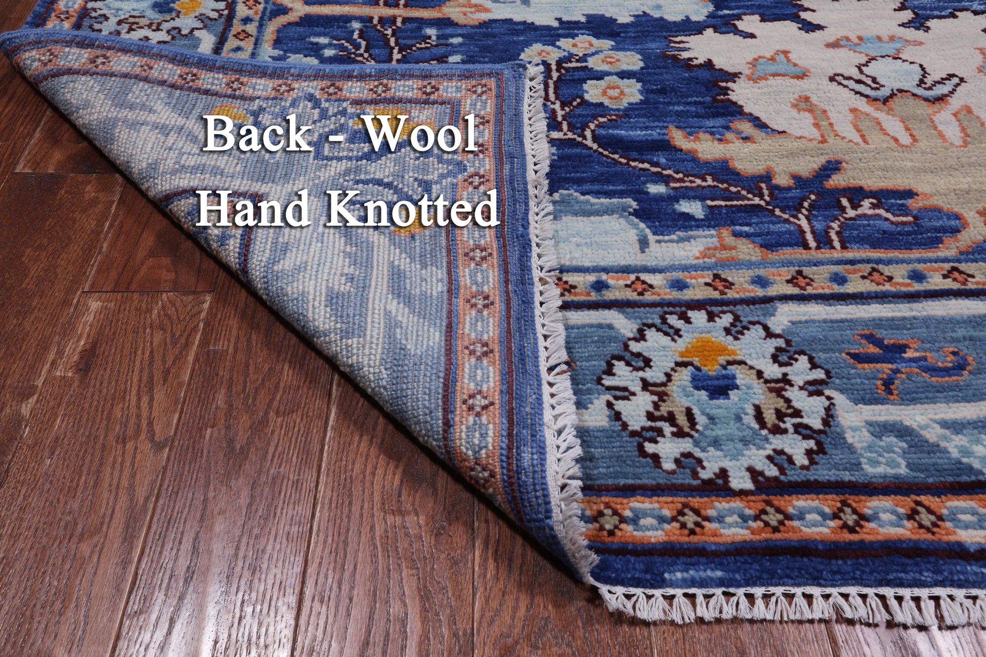 Blue Square Turkish Oushak Hand Knotted Wool Rug - 7' 1" X 7' 1"
