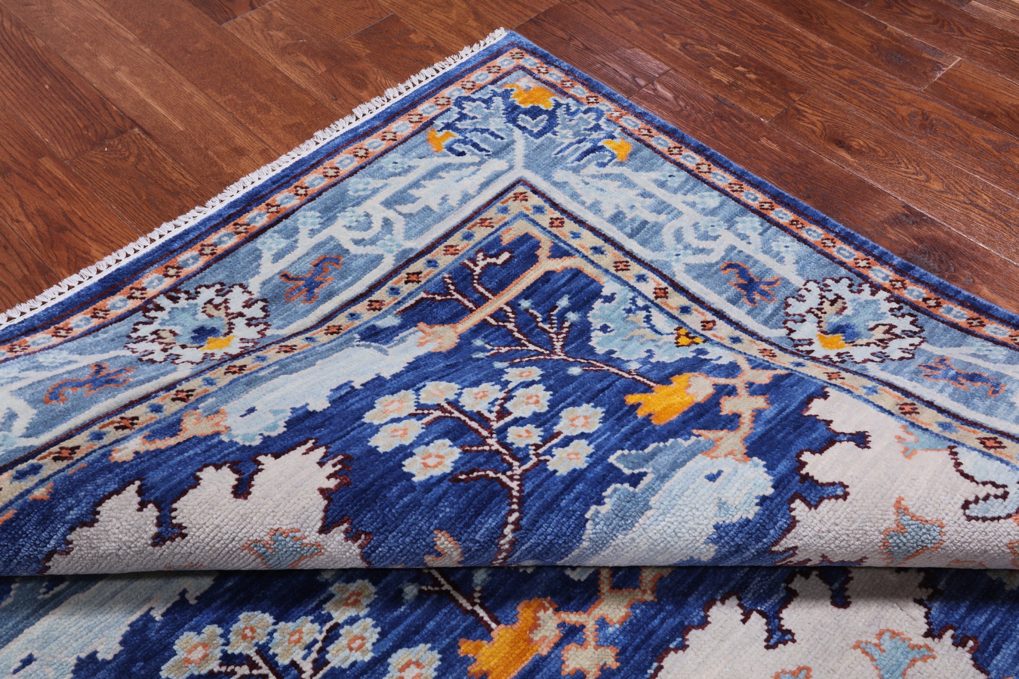 Blue Square Turkish Oushak Hand Knotted Wool Rug - 7' 1" X 7' 1"