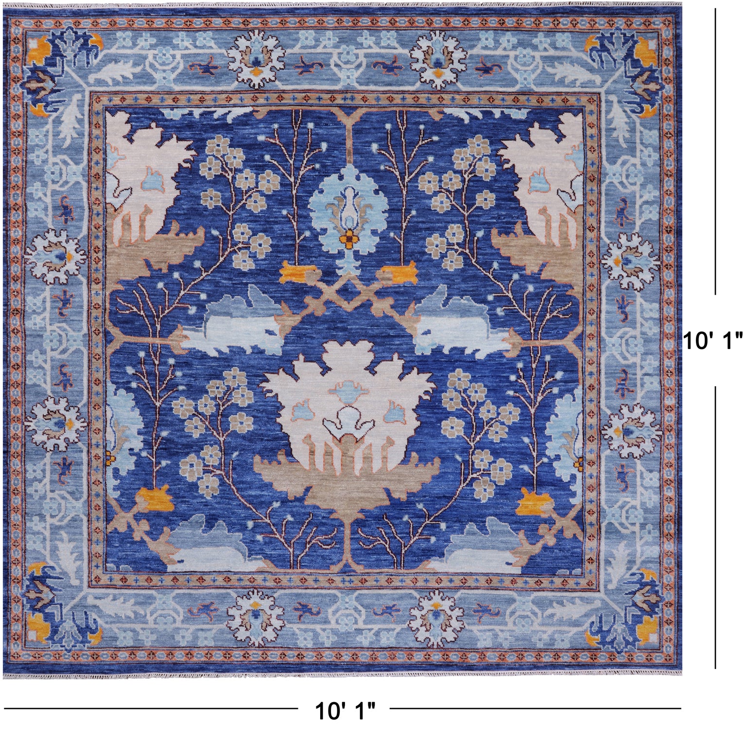 Blue Square Turkish Oushak Handmade Wool Rug - 10' 1" X 10' 1"