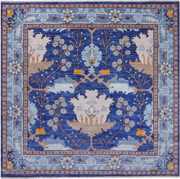 Blue Square Turkish Oushak Handmade Wool Rug - 10' 1" X 10' 1"