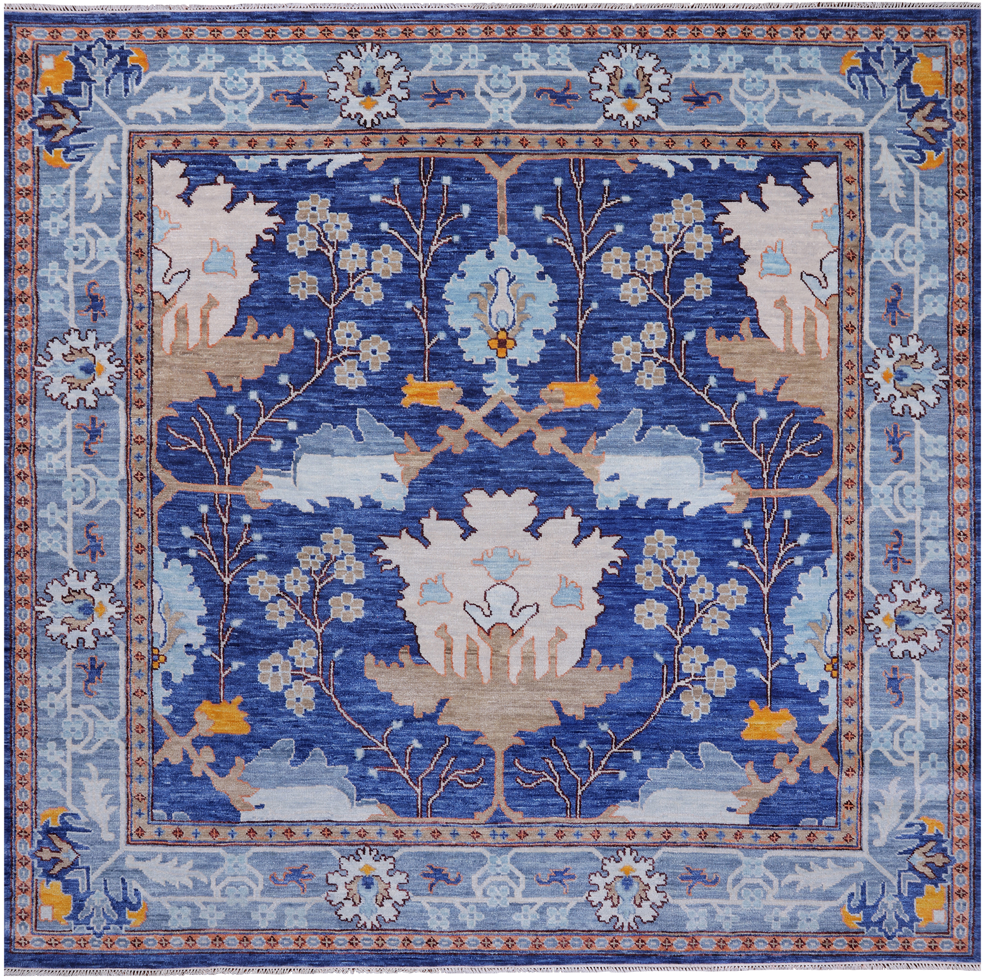 Blue Square Turkish Oushak Handmade Wool Rug - 10' 1" X 10' 1"