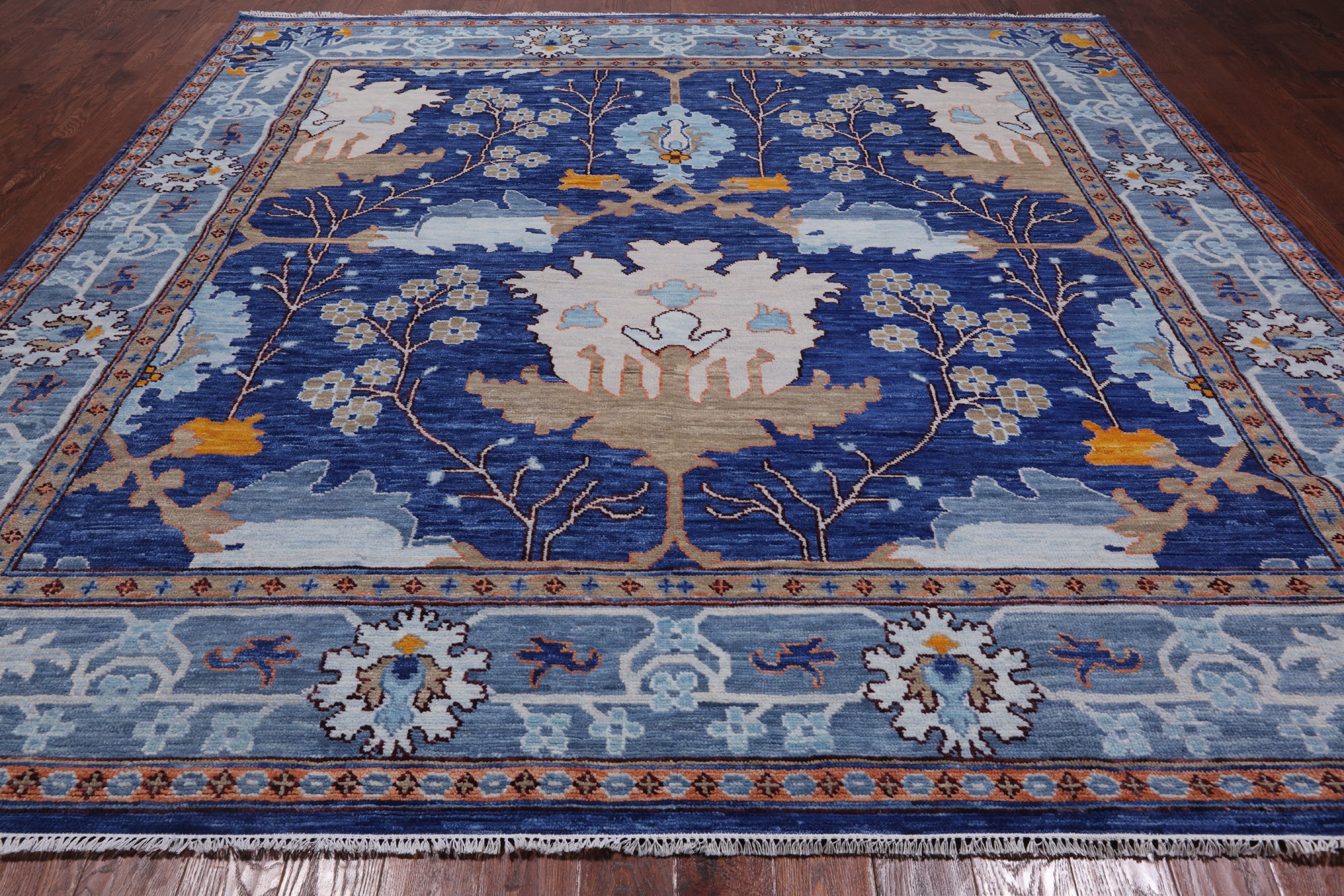 Blue Square Turkish Oushak Handmade Wool Rug - 10' 1" X 10' 1"