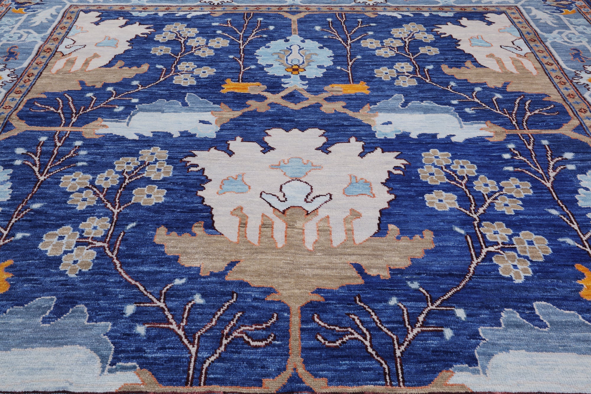 Blue Square Turkish Oushak Handmade Wool Rug - 10' 1" X 10' 1"