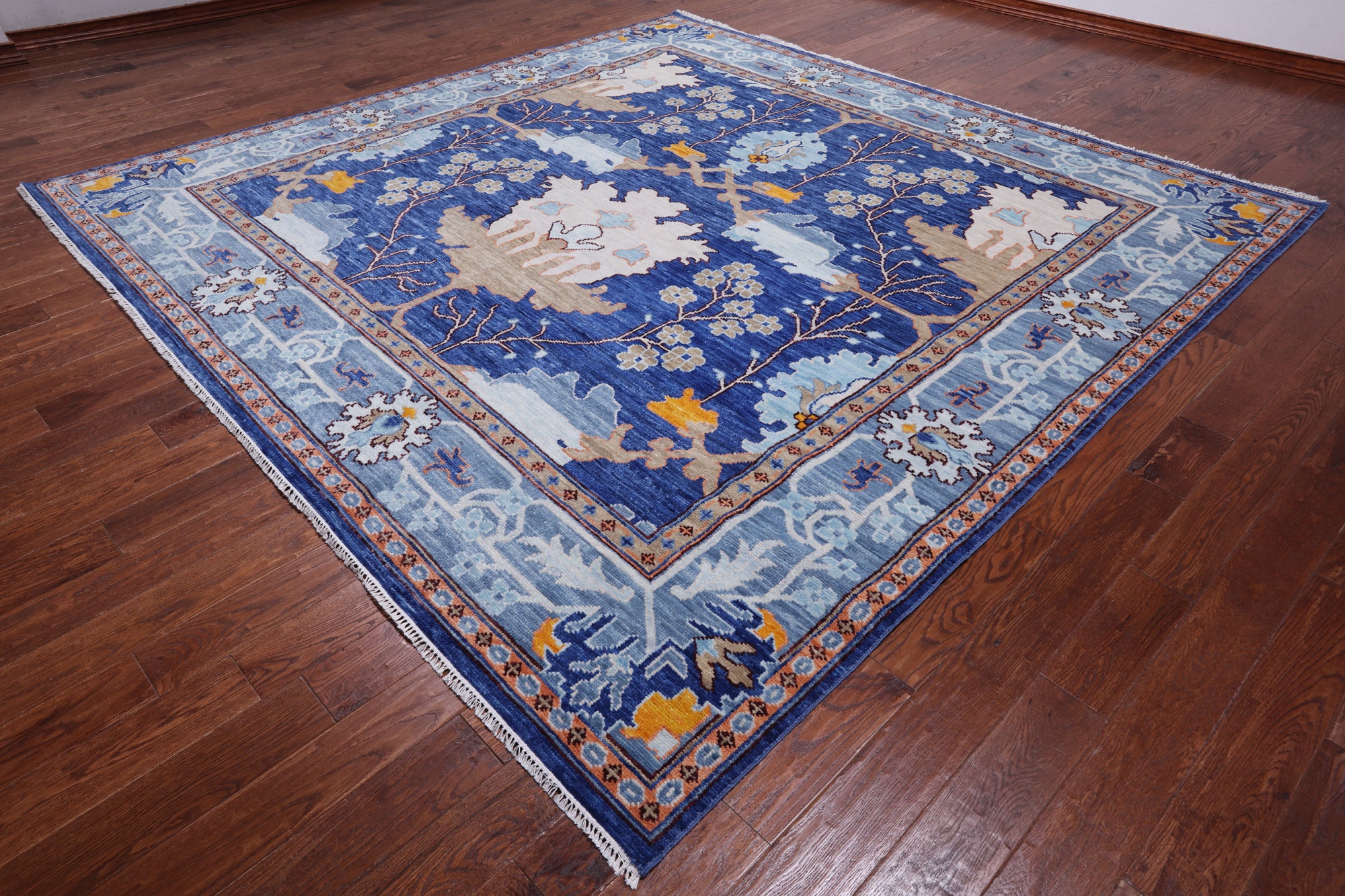 Blue Square Turkish Oushak Handmade Wool Rug - 10' 1" X 10' 1"