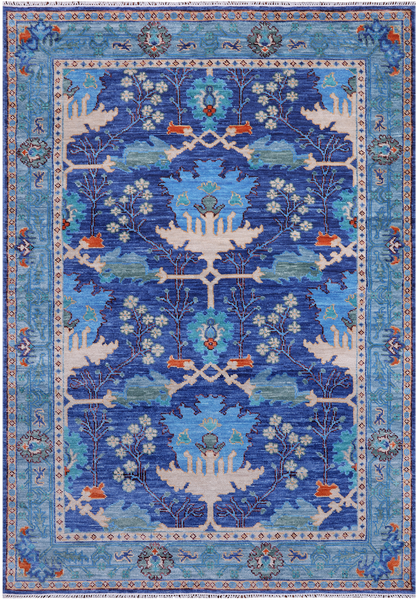 Blue Turkish Oushak Hand Knotted Wool Rug - 6' 2" X 8' 11"