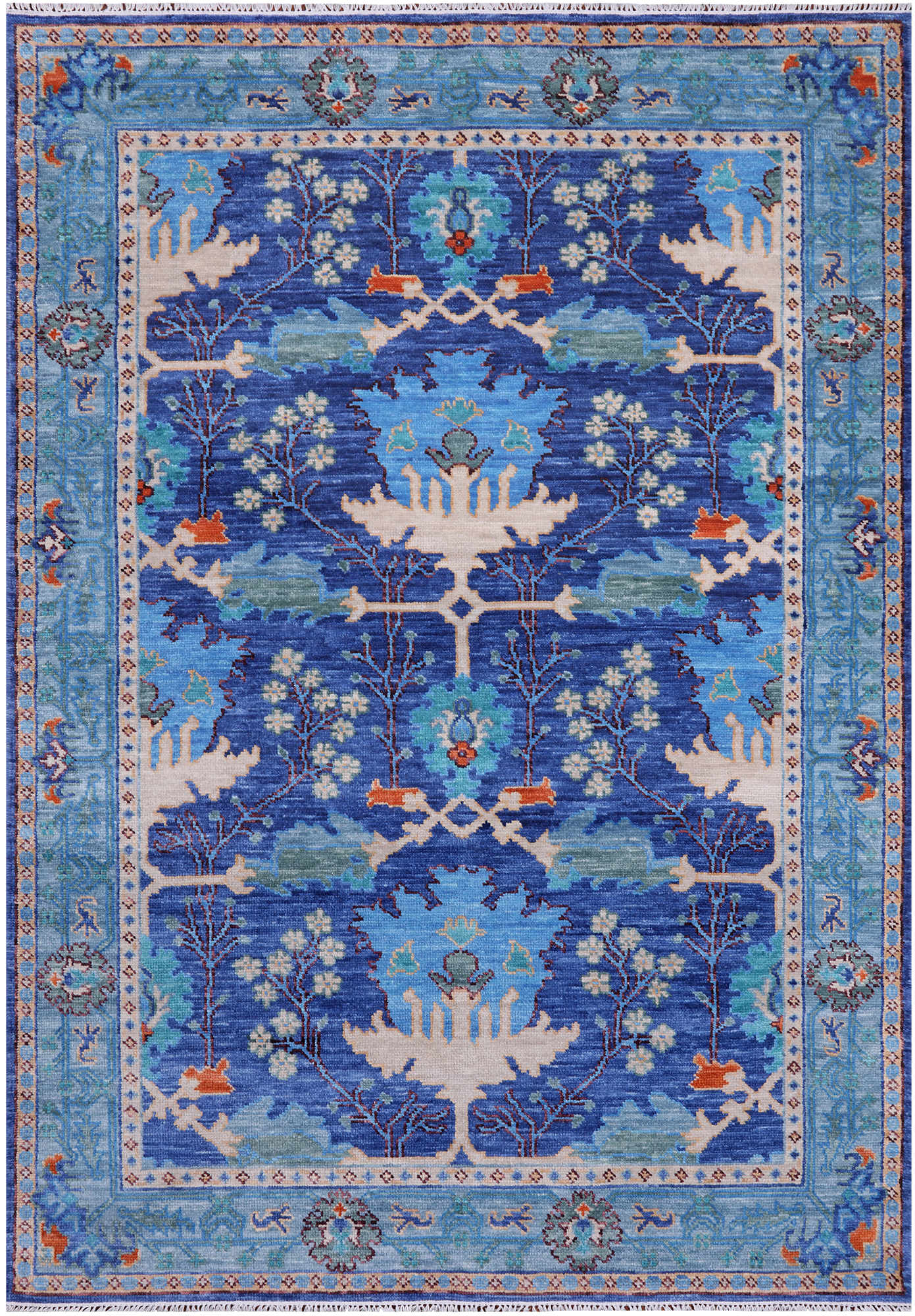 Blue Turkish Oushak Hand Knotted Wool Rug - 6' 2" X 8' 11"