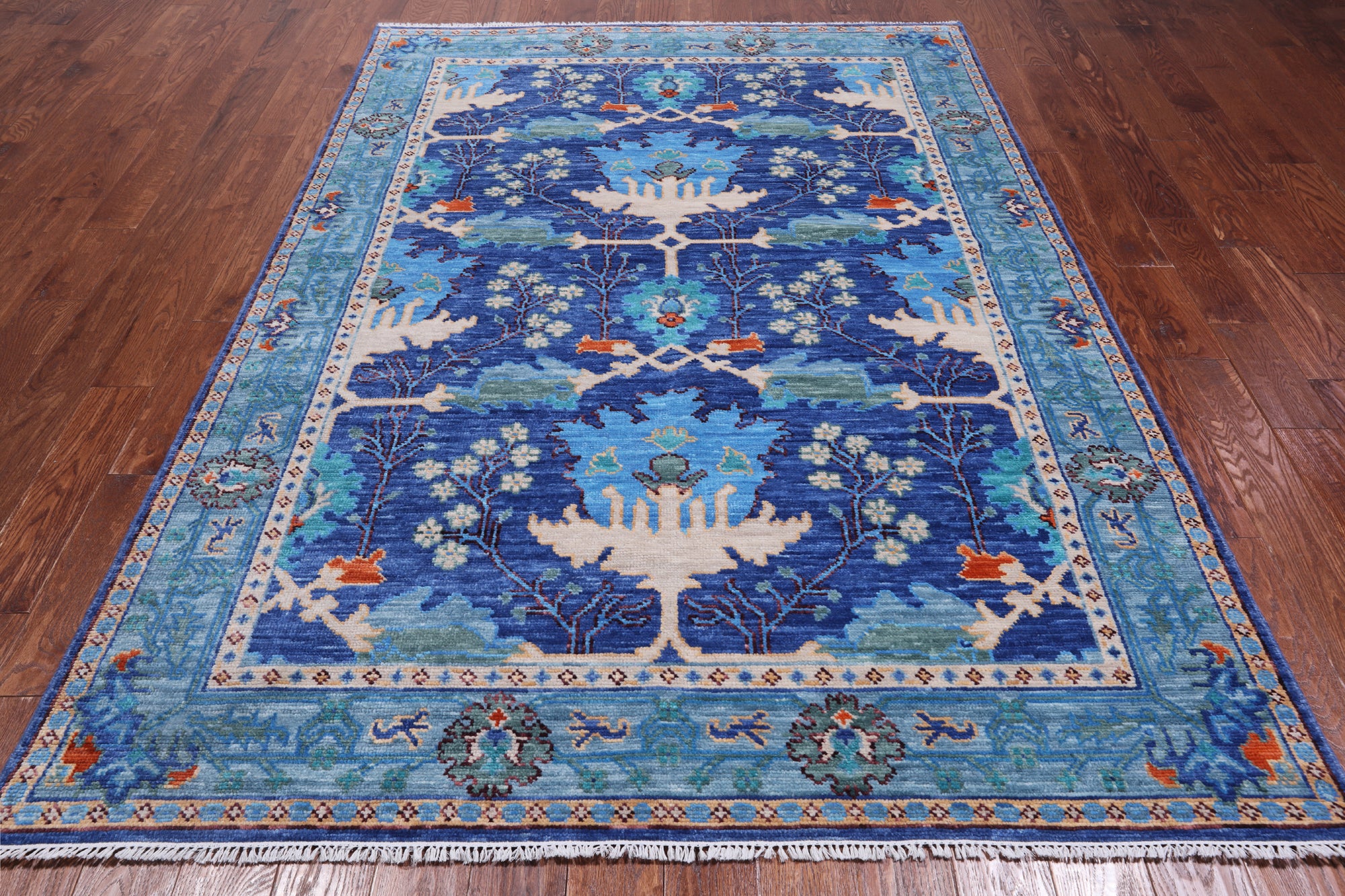 Blue Turkish Oushak Hand Knotted Wool Rug - 6' 2" X 8' 11"