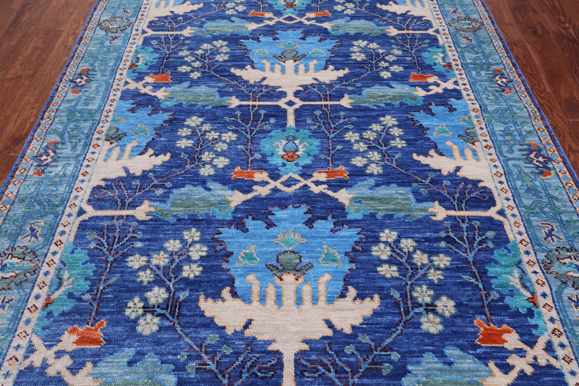 Blue Turkish Oushak Hand Knotted Wool Rug - 6' 2" X 8' 11"